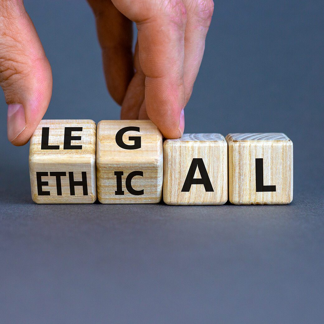 Ethical and legal being spelt by blocks