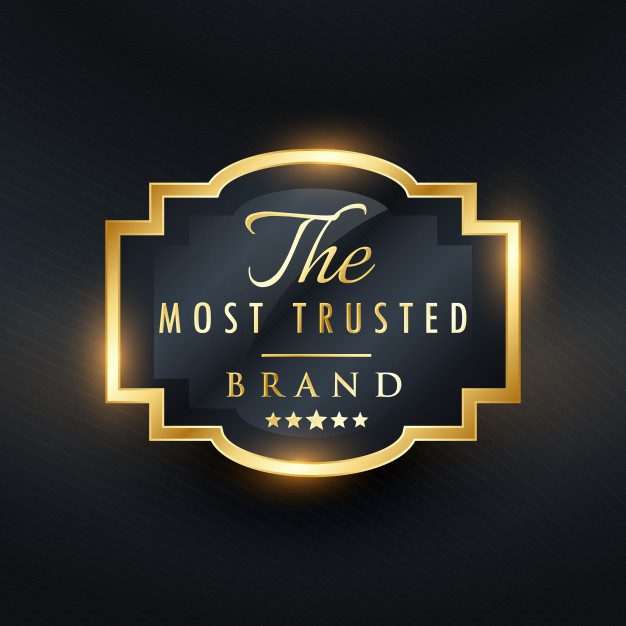 Golden label saying The Most Trusted Brand